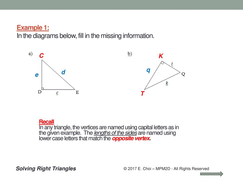 Grade 10 Academic (MPM2D) Unit 5: Trigonometry Solving Right 